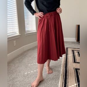 Athleta Rich Red Pleated Midi Skirt